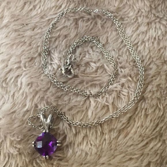 Faceted Purple Amethyst Cushion Cut Pendant and Sterling Silver 18 inch Necklace - Picture 2 of 9